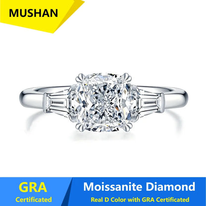 Bague MUSHAN Luxury Jewelry en argent sterling 925 pour femme, diamant moissanite certifié GRA, émeraude, couleur D, joaillerie fine