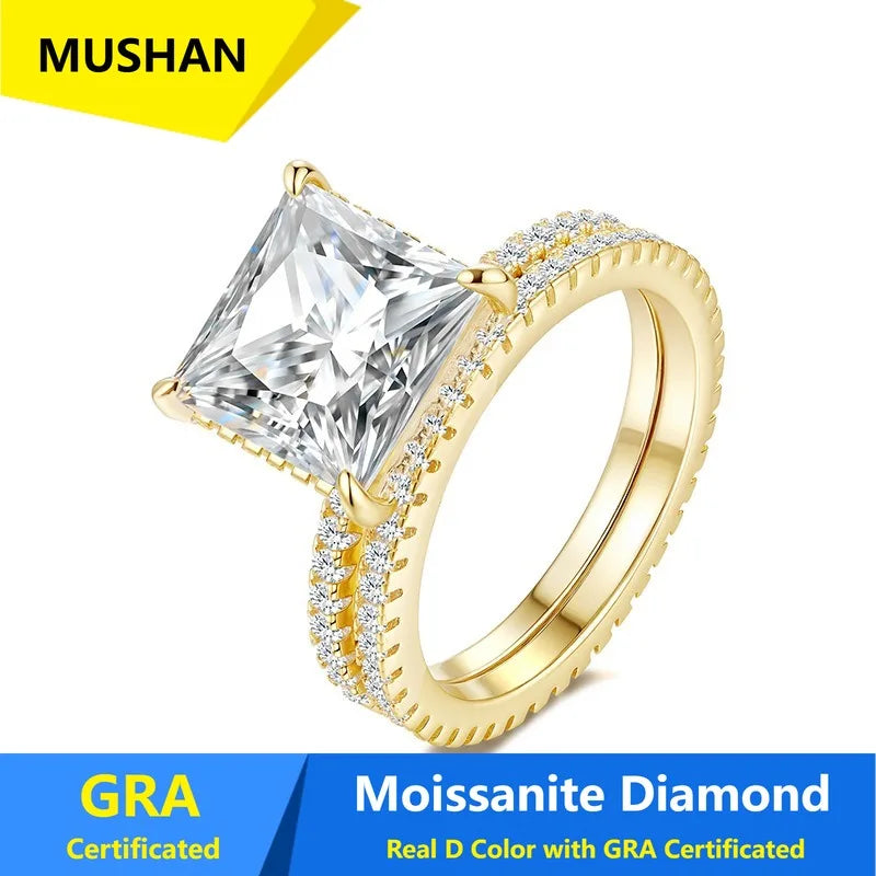 MUSHAN Luxury Jewelry 925 Sterling Silver Ring Band Women GRA Certificated Moissanite Diamond Emerald D Color Rings Fine Jewelry