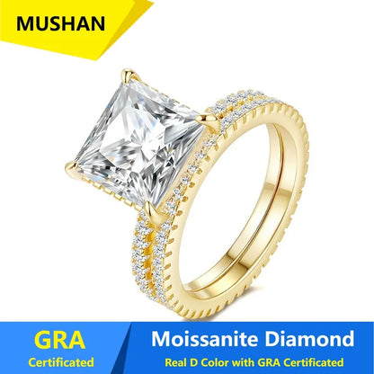 MUSHAN Luxury Jewelry 925 Sterling Silver Ring Band Women GRA Certificated Moissanite Diamond Emerald D Color Rings Fine Jewelry