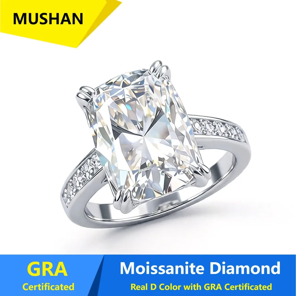 Anillo de joyería de lujo MUSHAN de plata de ley 925 para mujer, anillo de diamantes de moissanita con certificado GRA, esmeralda, color D, joyería fina