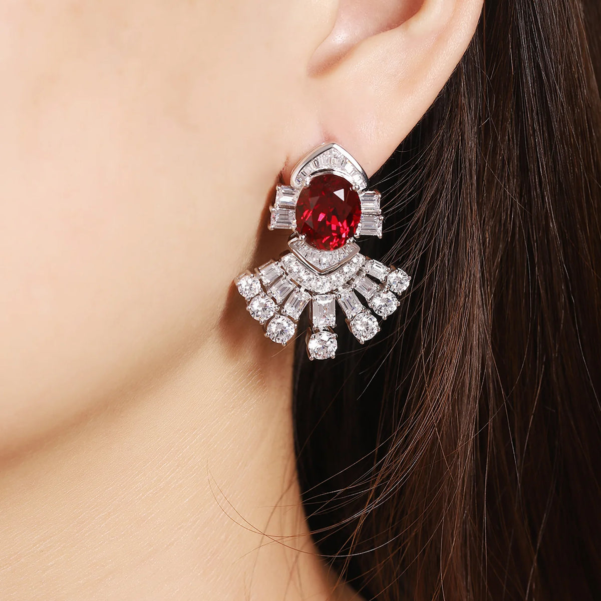 MUSHAN Custom Jewelry 925 Sterling Silver Earrings Lab Red Ruby Round Luxury Gift for Women 18K Gold Plated Anniversary