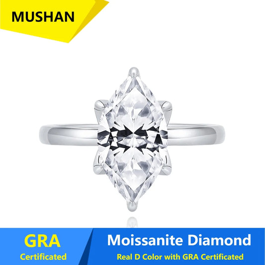 Anillo de banda de plata de ley 925 MUSHAN Luxury Jewelry para mujer, diamante de moissanita GRA de 2 quilates, color D, VVS1, joyería fina