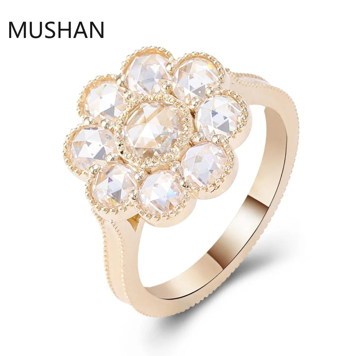 MUSHAN Luxury Custom 925 Sterling Silver 14K 18K Gold Rings Band Jewelry Rose Cut Moissanite Diamond Wedding Ring For Women