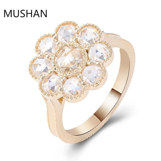 MUSHAN Luxury Custom 925 Sterling Silver 14K 18K Gold Rings Band Jewelry Rose Cut Moissanite Diamond Wedding Ring For Women