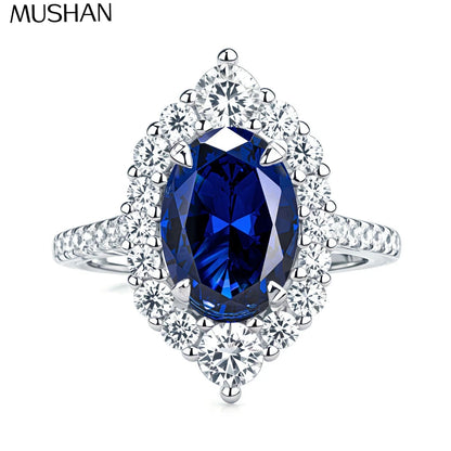 MuShan Designer Jewelry 925 Sterling Silver Ring Blue High Carbon Diamond Gemstones Rings Band for Women Rhodium Plated Rings