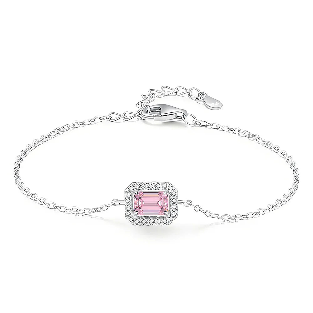MuShan Jewelry 925 Sterling Silver Bracelet Lab Grown Ruby Radiant Dainty Gift for Women 18K Gold Plated Anniversary Bangle
