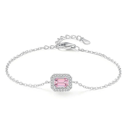 MuShan Jewelry 925 Sterling Silver Bracelet Lab Grown Ruby Radiant Dainty Gift for Women 18K Gold Plated Anniversary Bangle