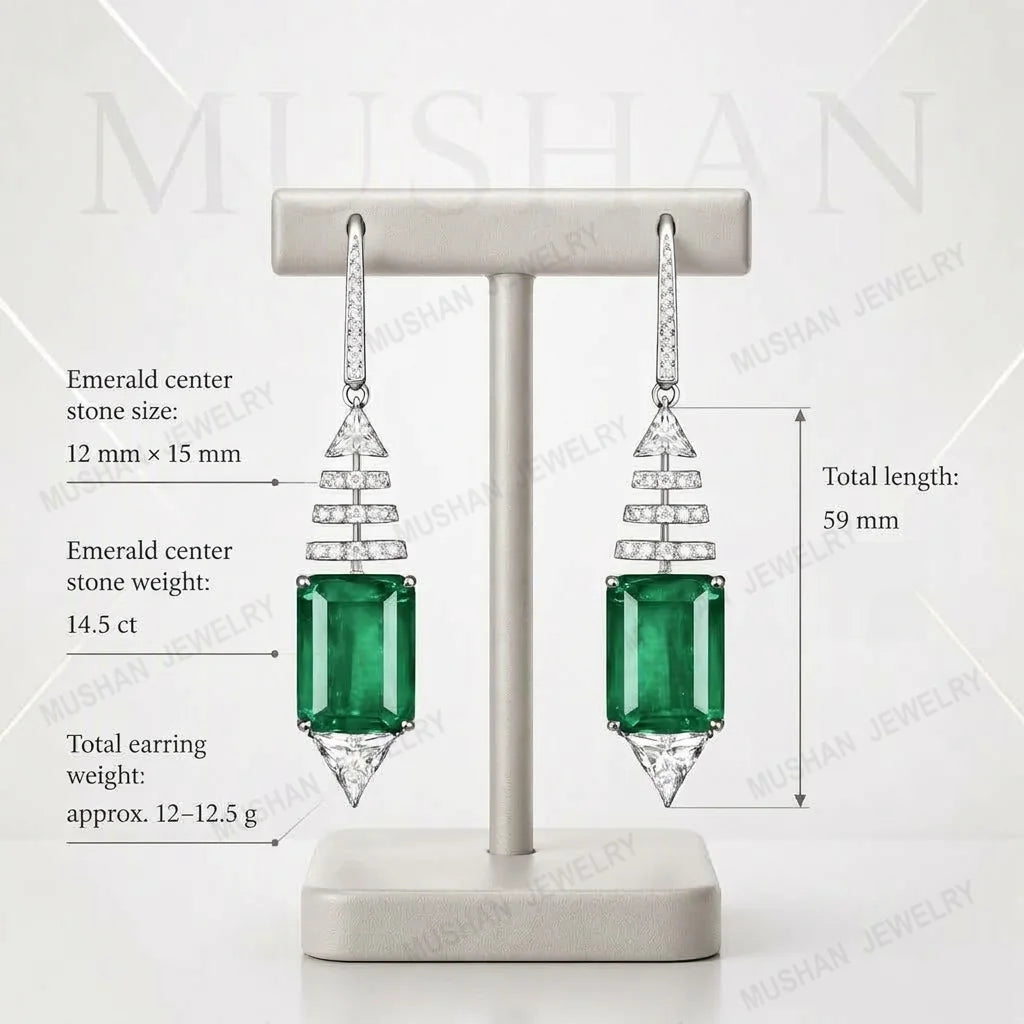 ShanBaoBao Jewelry 925 Sterling Silver Stud Drop Earrings Women Luxury CZ Gemstones Emerald s925 Silver Pendant Earrings Jewelry