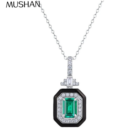 MuShan Jewelry 925 Sterling Silver Necklace Lab Grown Sapphire Cushion Engagement Necklace for Women 18K Gold Plated Necklace
