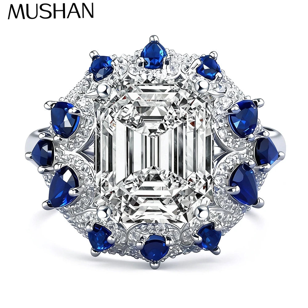 Anillo de plata de ley 925 marca MuShan con diamante de moissanita, anillo formal para esposa, chapado en oro auténtico de 18 quilates, anillos con patente MST