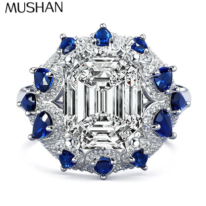 Anillo de plata de ley 925 marca MuShan con diamante de moissanita, anillo formal para esposa, chapado en oro auténtico de 18 quilates, anillos con patente MST
