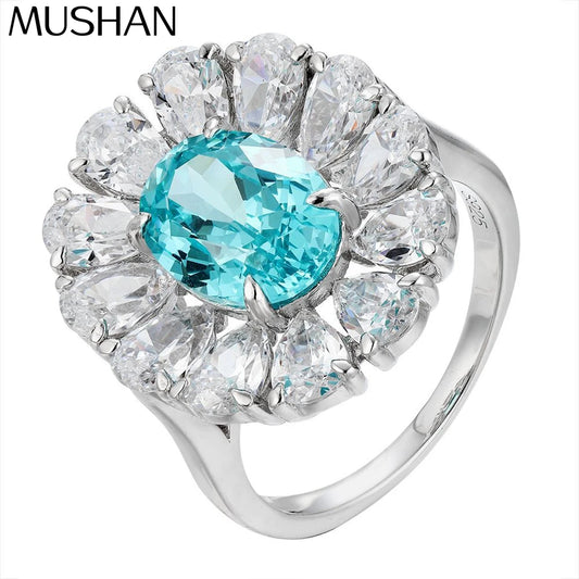 MUSHAN Bespoke Jewelry 925 Sterling Silver Ring Lab Red Sapphire Cushion Engagement Ring for Women 18K Gold Plated Classic Ring