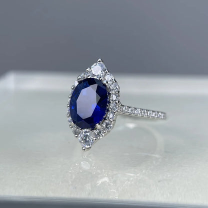 MuShan Designer Jewelry 925 Sterling Silver Ring Blue High Carbon Diamond Gemstones Rings Band for Women Rhodium Plated Rings