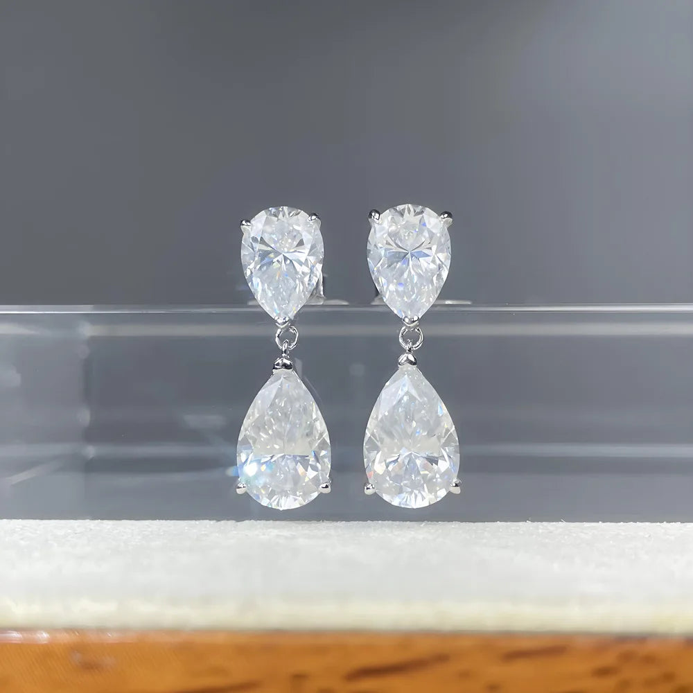 MuShan Brand Jewelry 12ct Moissanite Water Drop Earrings For Women 925 Sterling Silver 12Carat Moissanite Diamond Stud Earrings