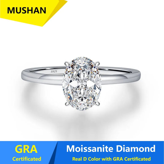 MUSHAN Luxury Jewelry 925 Sterling Silver Ring Band Women GRA Certificated Moissanite Diamond Emerald D Color Rings Fine Jewelry