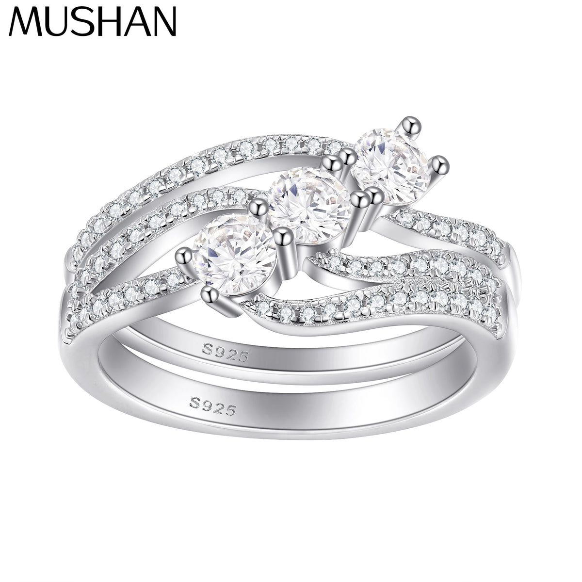 MuShan Designer Jewelry 925 Sterling Silver Ring Cubic Zirconia 7A Princess Evening for Her Rhodium Plated Fine Jewelry Rings