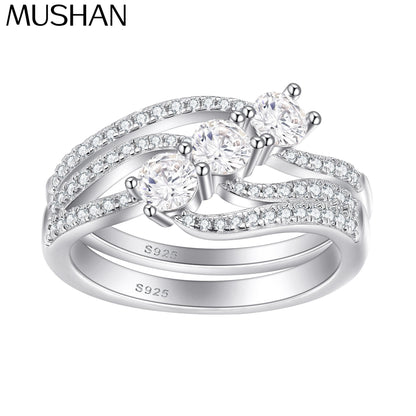 MuShan Designer Jewelry 925 Sterling Silver Ring Cubic Zirconia 7A Princess Evening for Her Rhodium Plated Fine Jewelry Rings