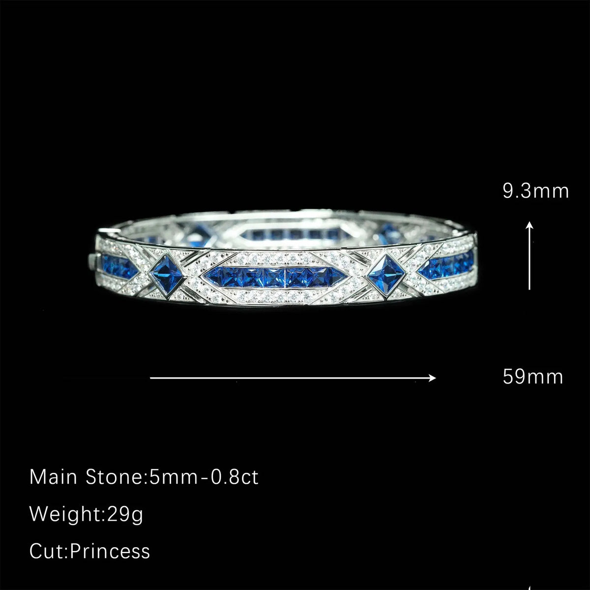 MuShan Jewelry 925 Sterling Silver Bangle Bracelet For Women Blue Gemstones High Carbon Diamond s925 Silver Bangles Fine Jewelry