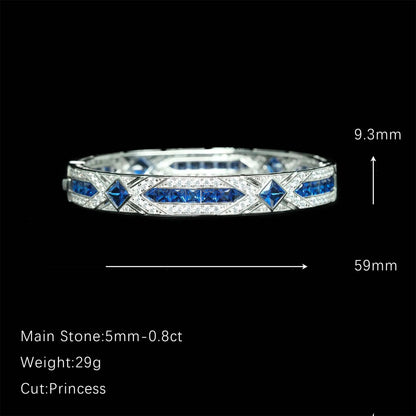 MuShan Jewelry 925 Sterling Silver Bangle Bracelet For Women Blue Gemstones High Carbon Diamond s925 Silver Bangles Fine Jewelry