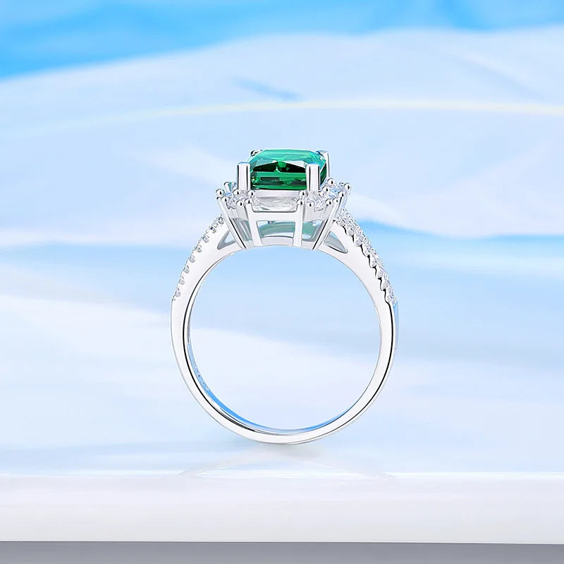 MUSHAN Luxury Jewelry 925 Sterling Silver Emerald Ring Band For Women High Carbon Diamond Gemstones Wedding Rings Fine Jewelry