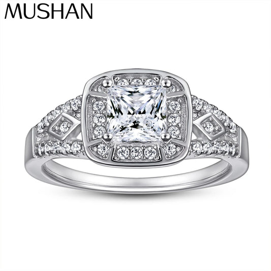 Anillo de compromiso atemporal de plata de ley 925 de MuShan Jewelry, con circonita cúbica 5A, anillo de aniversario para mujer, regalo de San Valentín