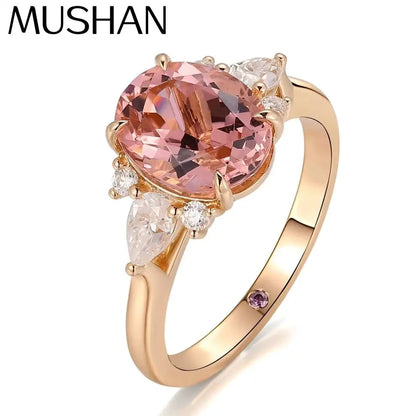 MUSHAN Joyería a medida, anillos de oro PT950, 10K, 14K, 18K para mujer, anillos de zafiro Padparadscha cultivado en laboratorio de 3 quilates, alianzas de boda