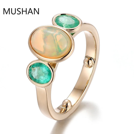 MUSHAN Luxury Custom Real 10K 14K 18K Gold Rings Band Jewelry Designer Opal Gemstones Wedding Bridal Party Ring For Women