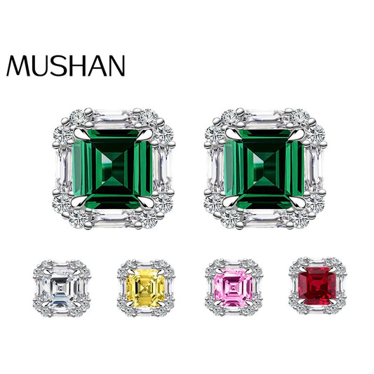 MUSHAN Brand Jewelry 2023 New 6*6mm Asche Square Sugar Stud Earrings For Women S925 Pure Silver Ear Jewelry Fashionable