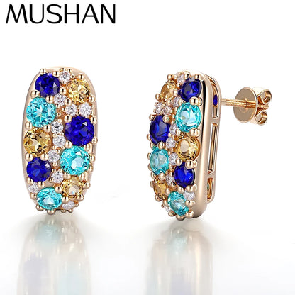 MUSHAN Custom Jewelry 10k 14k 18k Gold 925 Silver Stud Earrings Women Lab Grown Gemstones Sapphire Earrings Ear Pin Jewelry