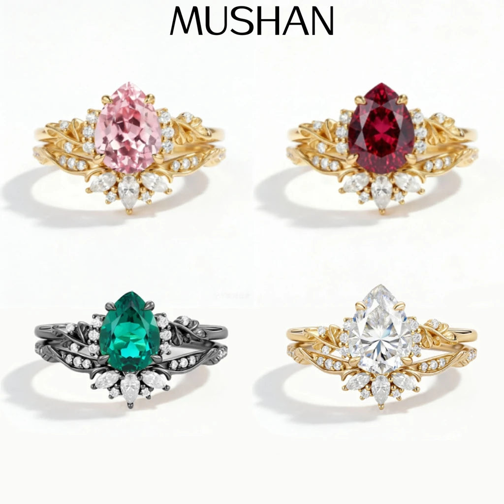 MUSHAN Custom Jewelry 925 Sterling Silver Ring Band 2ctw Real Lab Grown Ruby Gemstones Rings for Women 18K Gold Plated Jewelry