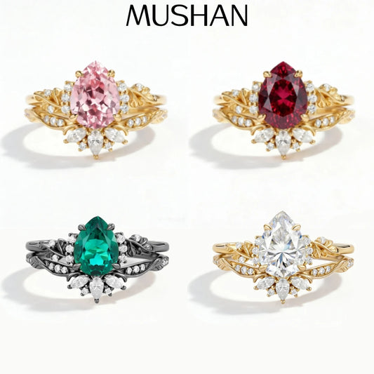 MUSHAN Custom Jewelry 925 Sterling Silver Ring Band 2ctw Real Lab Grown Ruby Gemstones Rings for Women 18K Gold Plated Jewelry