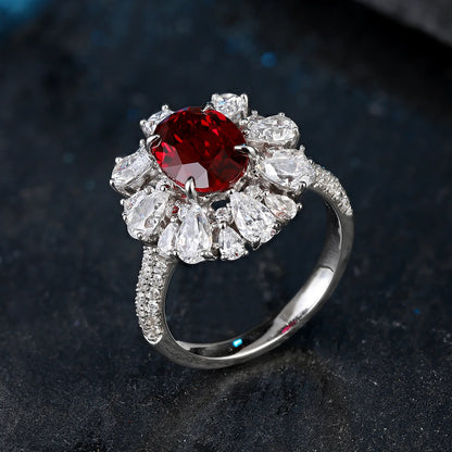 MUSHAN Custom Jewelry 925 Sterling Silver Ring Lab Red Ruby Marquise Classic Ring for Women 18K Gold Plated Anniversary Rings