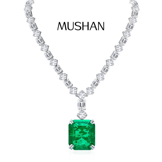 MUSHAN Luxury Jewelry 925 Sterling Silver Necklaces Pendants 22 Carat HCD Green Gemstones Necklace for Women S925 Fine Jewelry
