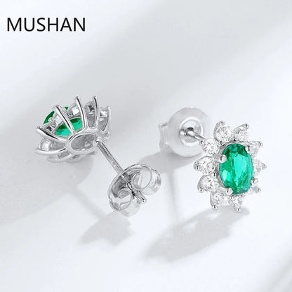 MUSHAN Bijoux de luxe Boucles d'oreilles à tige en argent sterling S925 pour femme, boucles d'oreilles à tige en émeraude cultivée en laboratoire certifiée GRC