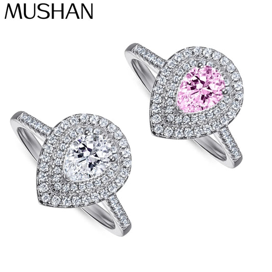 Anillo de compromiso MuShan Jewelry de plata de ley 925 con circonita cúbica 7A, delicado regalo para mujer para el día de San Valentín