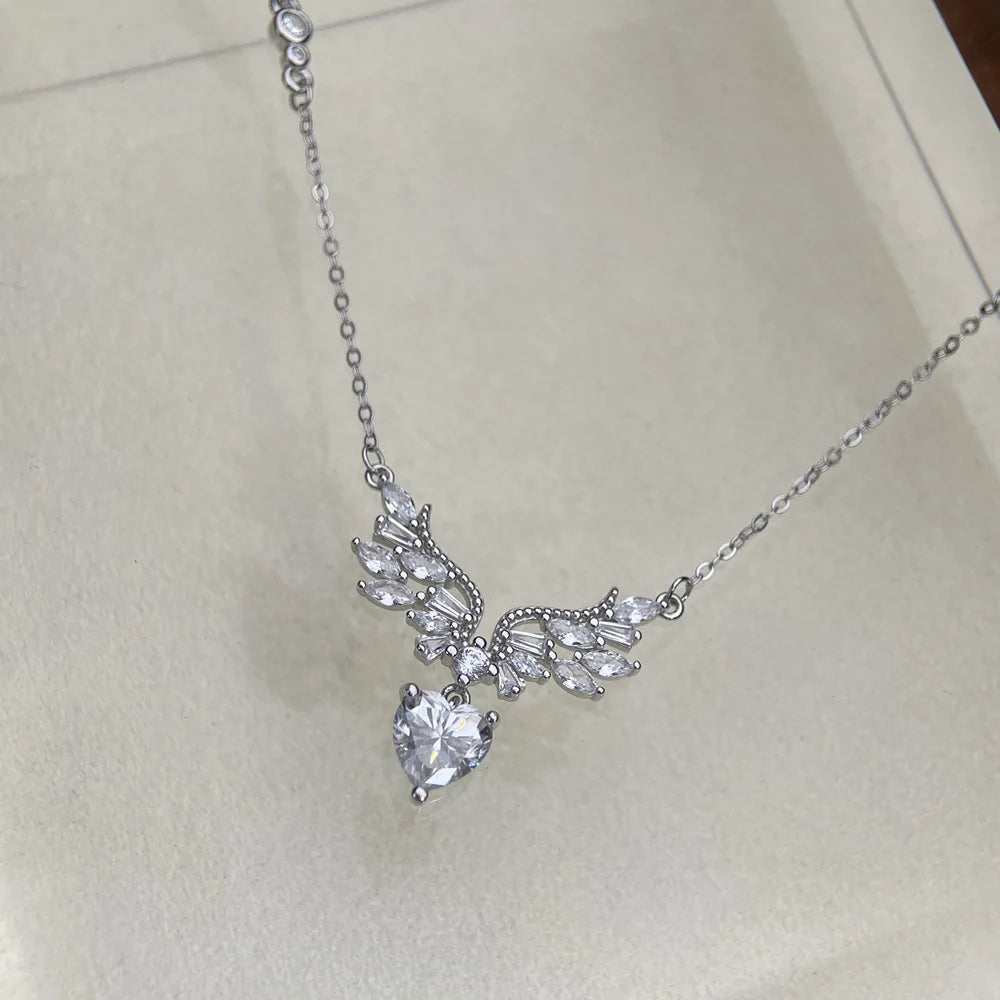 MuShan Designer Jewelry 925 Sterling Silver Chain Pendant Solitaire Heart Moissanite for Her Gold Vermeil MST Patent GRA