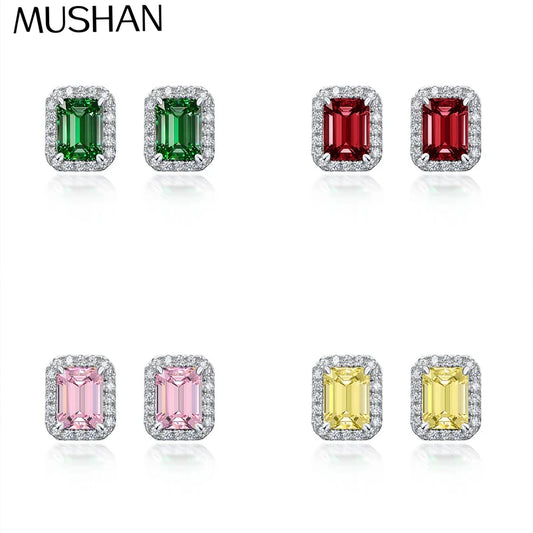 MuShan Jewelry 925 Sterling Silver Stud Earrings CMA Certificate HCD Gemstones Emerald Ruby Women Wedding Anniversary Earrings