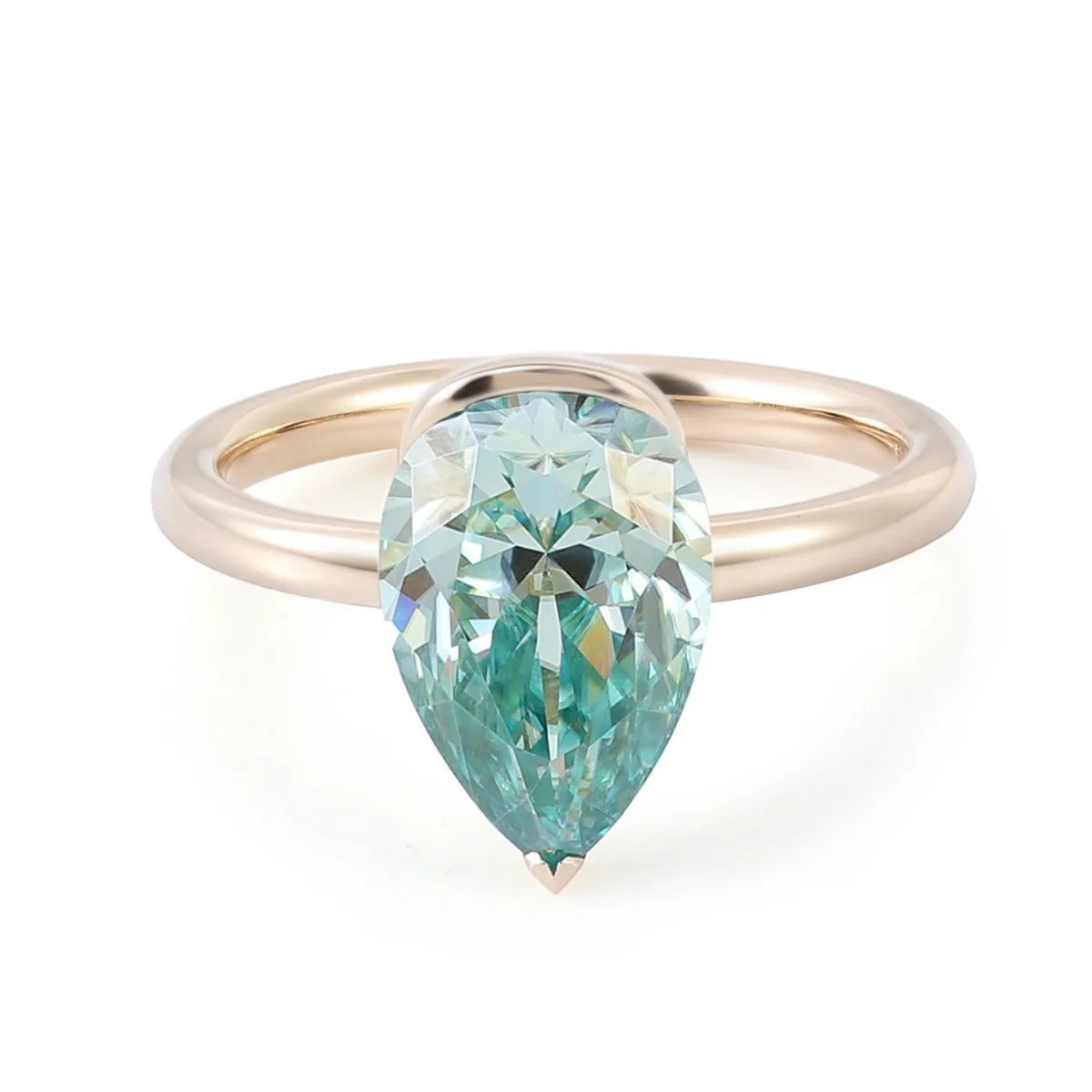 MUSHAN Luxury Custom PT950 Platinum 10k 14K 18K Gold Rings Band Jewelry Blue Green Pear Shaped Moissanite Diamond Ring For Women