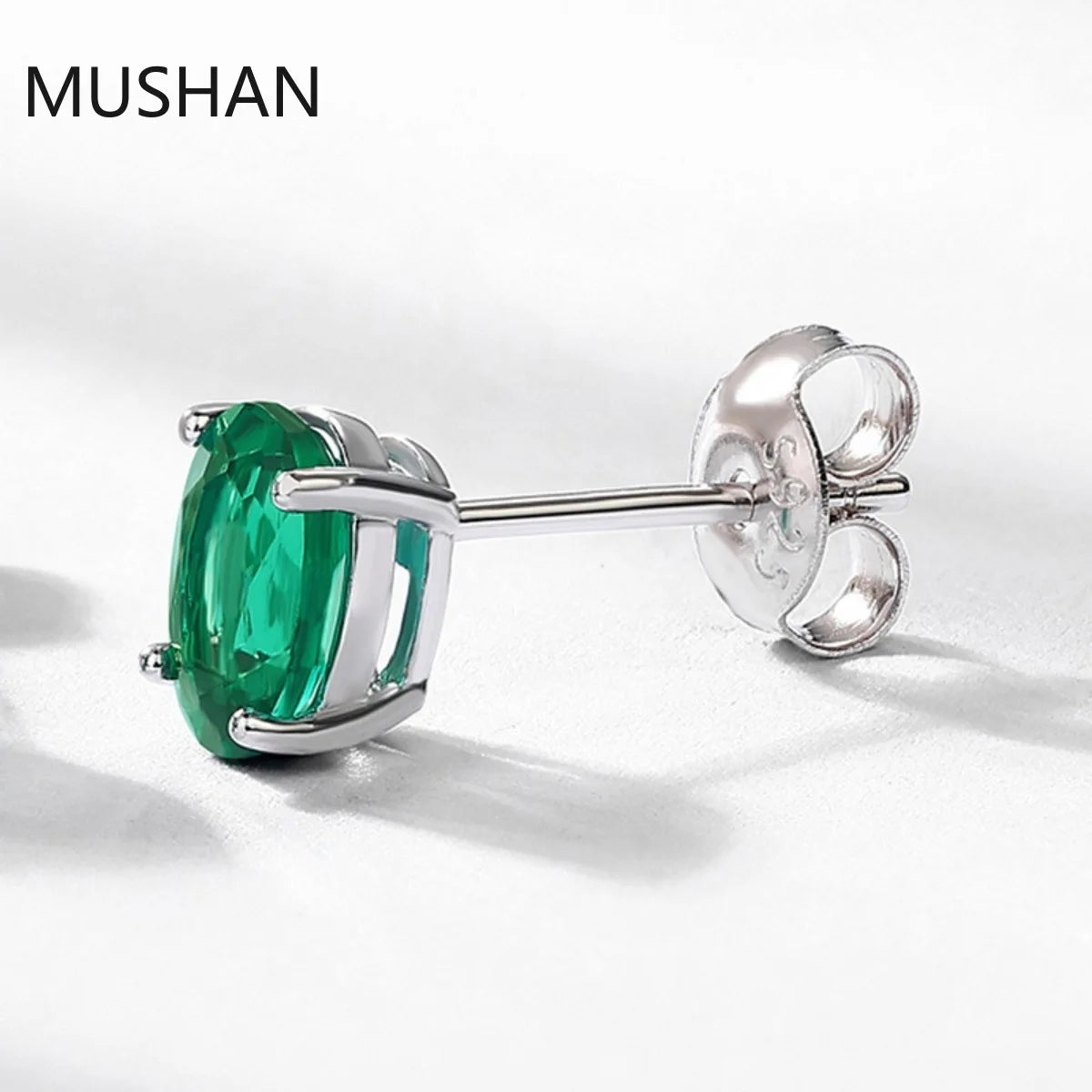 MUSHAN Luxury Jewelry S 925 Sterling Silver Stud Earrings Women GRC Certificated Lab Grown Emerald Earrings Stud Ear Pin Jewelry