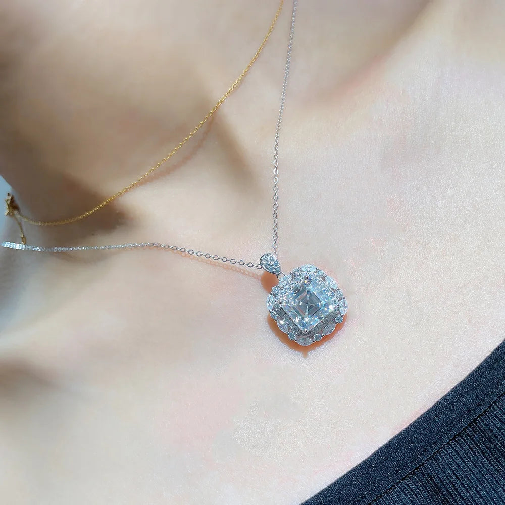 Collar de 16 pulgadas de plata de ley 925 marca MuShan con moissanita ovalada, exquisito para novia, chapado en oro de 18K, patente MST