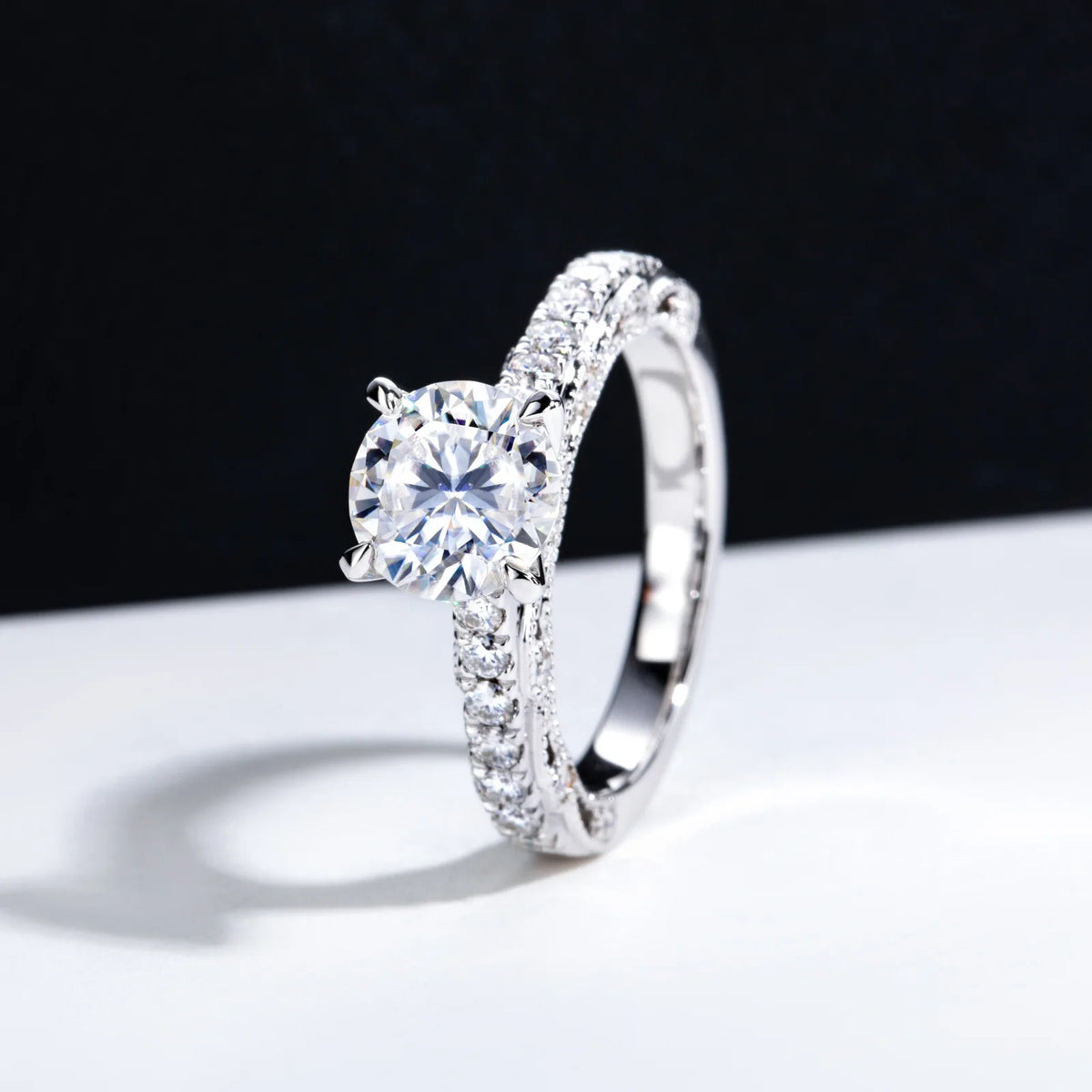 Anillo de compromiso de plata de ley 925 con moissanita de la marca MuShan para pareja, bañado en oro auténtico de 18 quilates, joyería con patente MST