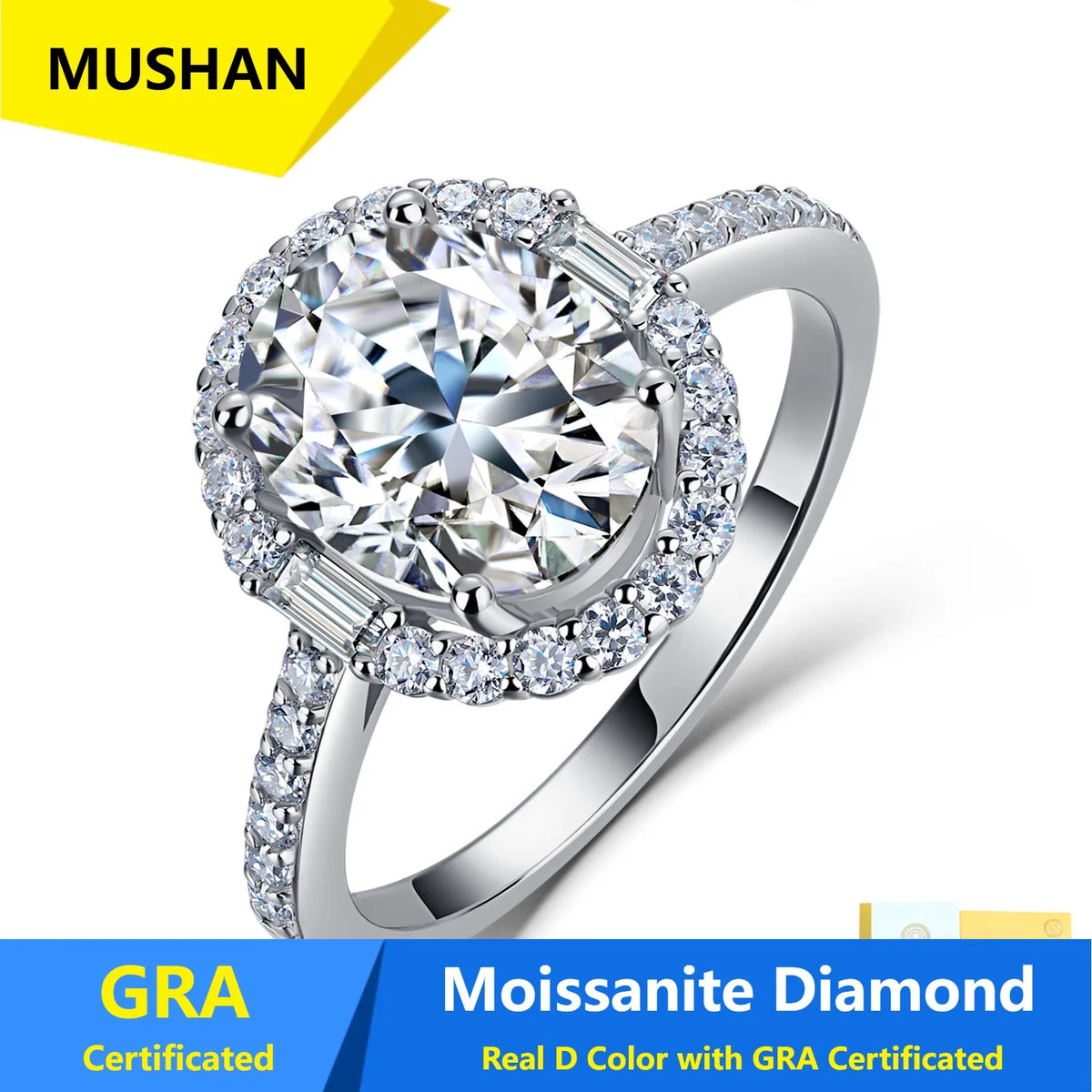 MUSHAN Luxury Jewelry 925 Sterling Silver Ring Band Women GRA Certificated Moissanite Diamond Emerald D Color Rings Fine Jewelry