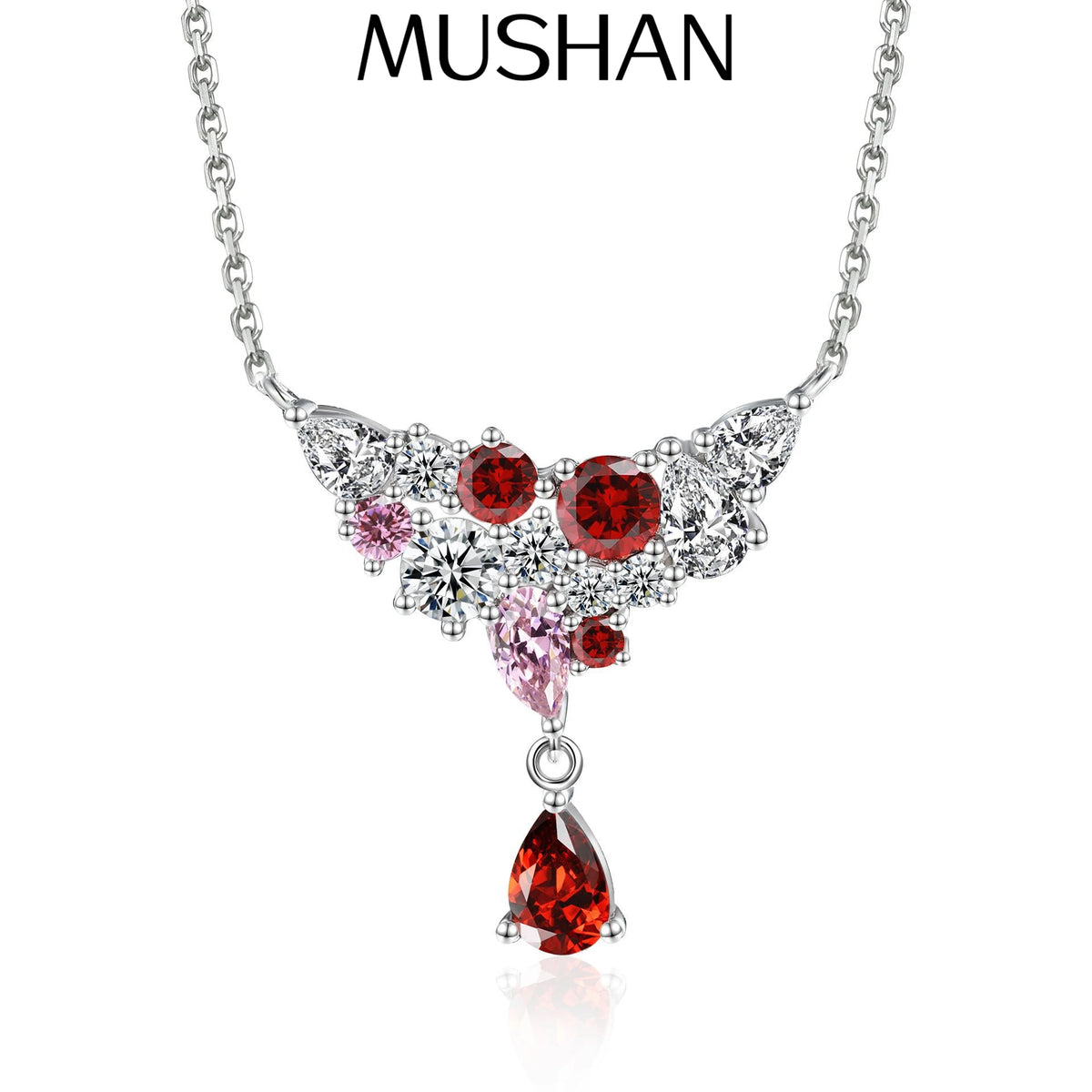 MuShan Brand Jewelry 925 Sterling Silver Necklace Cubic Zirconia 7A Cross Fashion Ladies Rhodium Plated Premium Jewelry Pendant