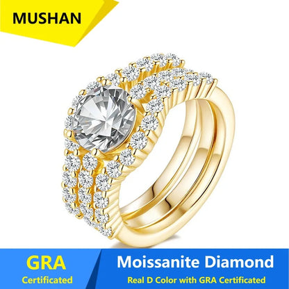 Anillo de joyería de lujo MUSHAN de plata de ley 925 para mujer, anillo de diamantes de moissanita con certificado GRA, esmeralda, color D, joyería fina