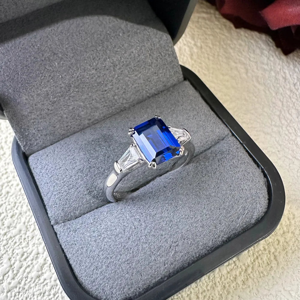 MUSHAN Luxury Jewelry 2.5 Carat Rectangle 6*8mm CZ Zircon Tanzanite Sapphire Rings Band 925 Sterling Silver Ring For Women