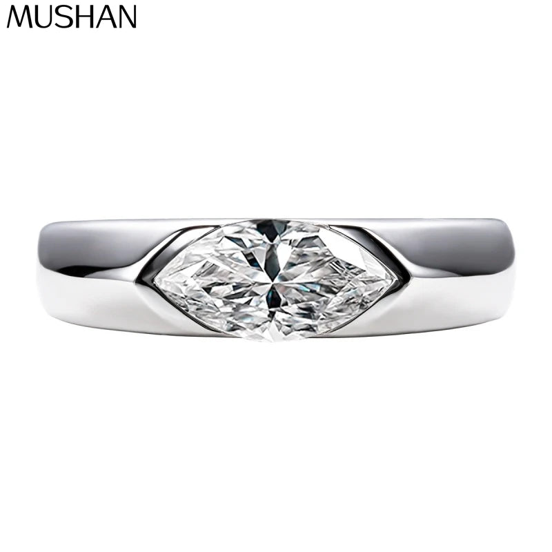 Anillo de plata de ley 925 de la marca MuShan, anillo minimalista con moissanita brillante para mujer, chapado en oro de 18 quilates, joyería con patente MST
