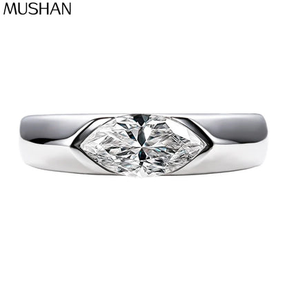 Anillo de plata de ley 925 de la marca MuShan, anillo minimalista con moissanita brillante para mujer, chapado en oro de 18 quilates, joyería con patente MST