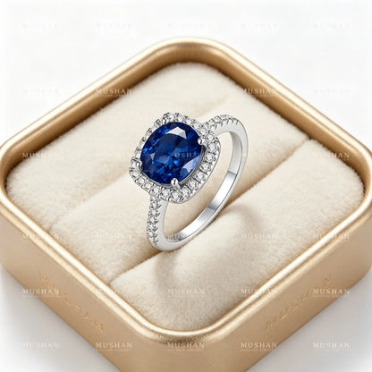 MUSHAN Custom Jewelry 2CT Circular Ring Lab Grown Gemstones Ruby Emerald Sapphire Rings Jewelry 925 Sterling Silver Women Ring