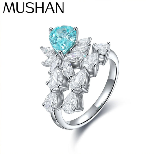 Anillo de compromiso MUSHAN de plata de ley 925 con rubí azul de laboratorio corte Asscher para mujer, anillo de aniversario chapado en oro de 18 quilates