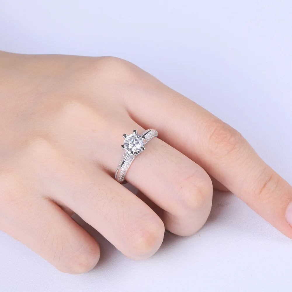 Anillo de joyería de lujo MuShan de plata de ley 925, anillo de moissanita para regalo de Navidad, baño de oro de 18K, anillos finos con patente MST